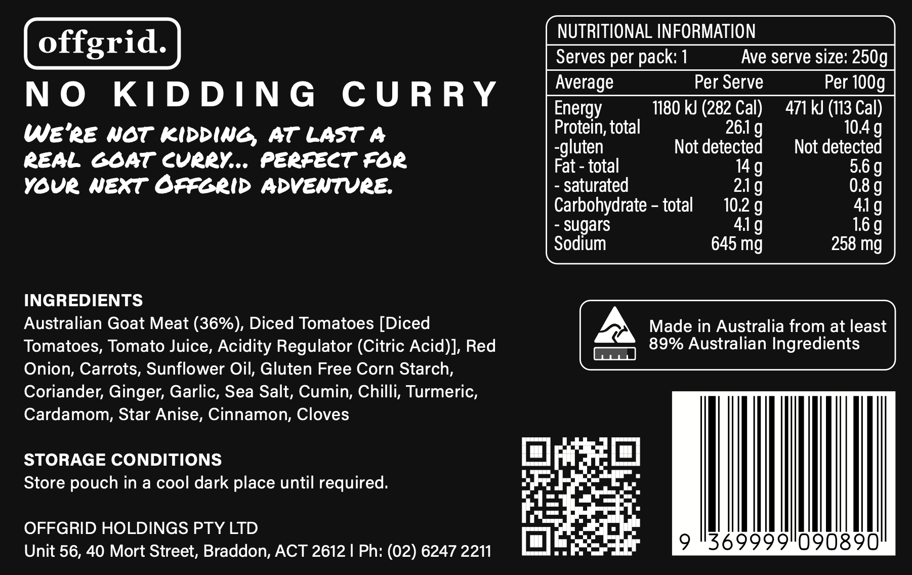 Offgrid no kidding curry heat & eat meal - 250gr