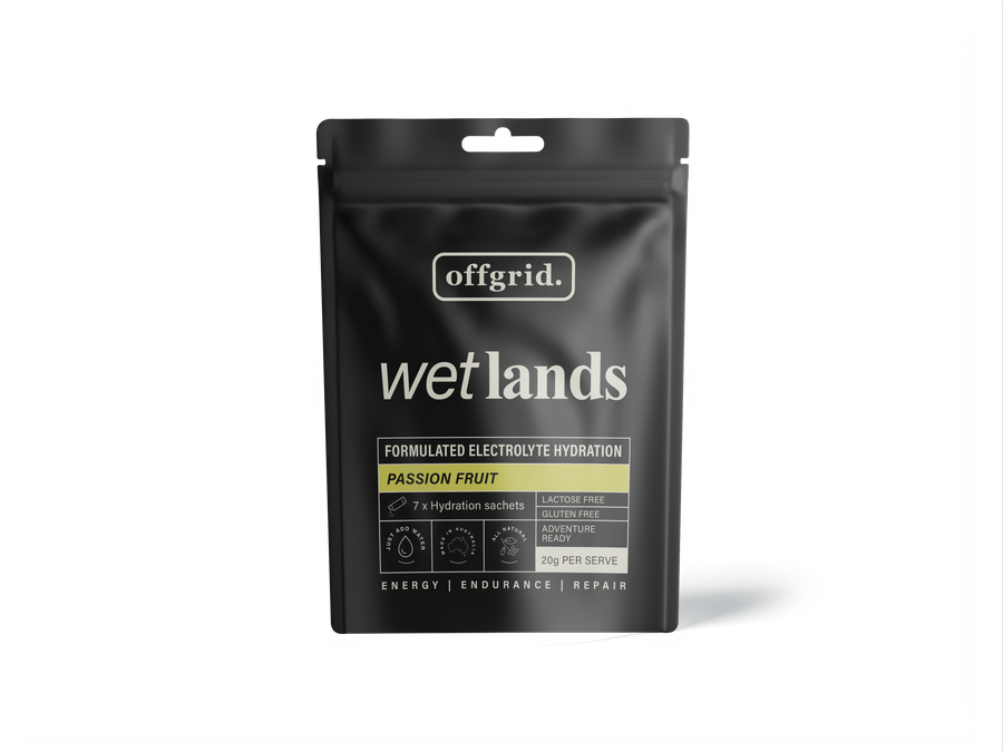 Offgrid wetlands formulated hydration drink sachets - passionfruit flavour